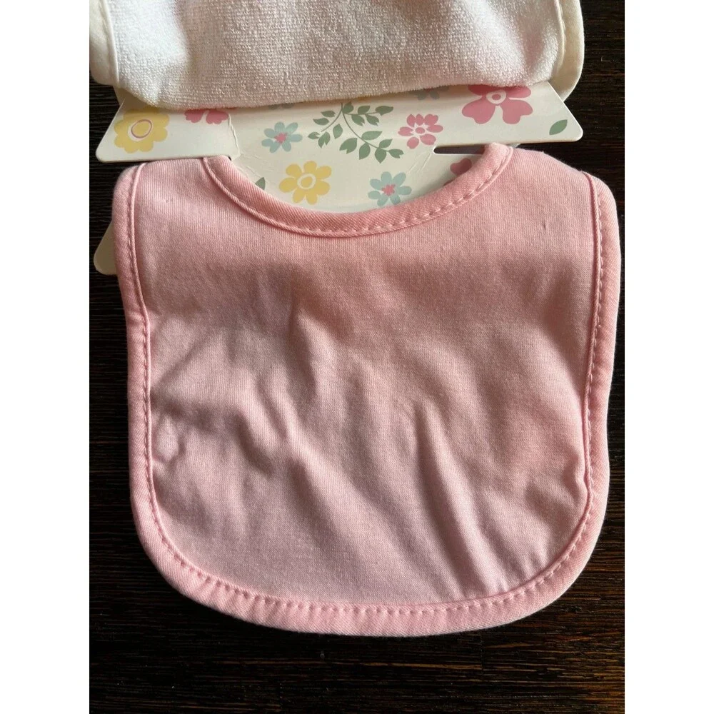 Ava Olivia Baby Girl Bib and Headband 4 PC Set Pink Rose and Floral Bow NEW